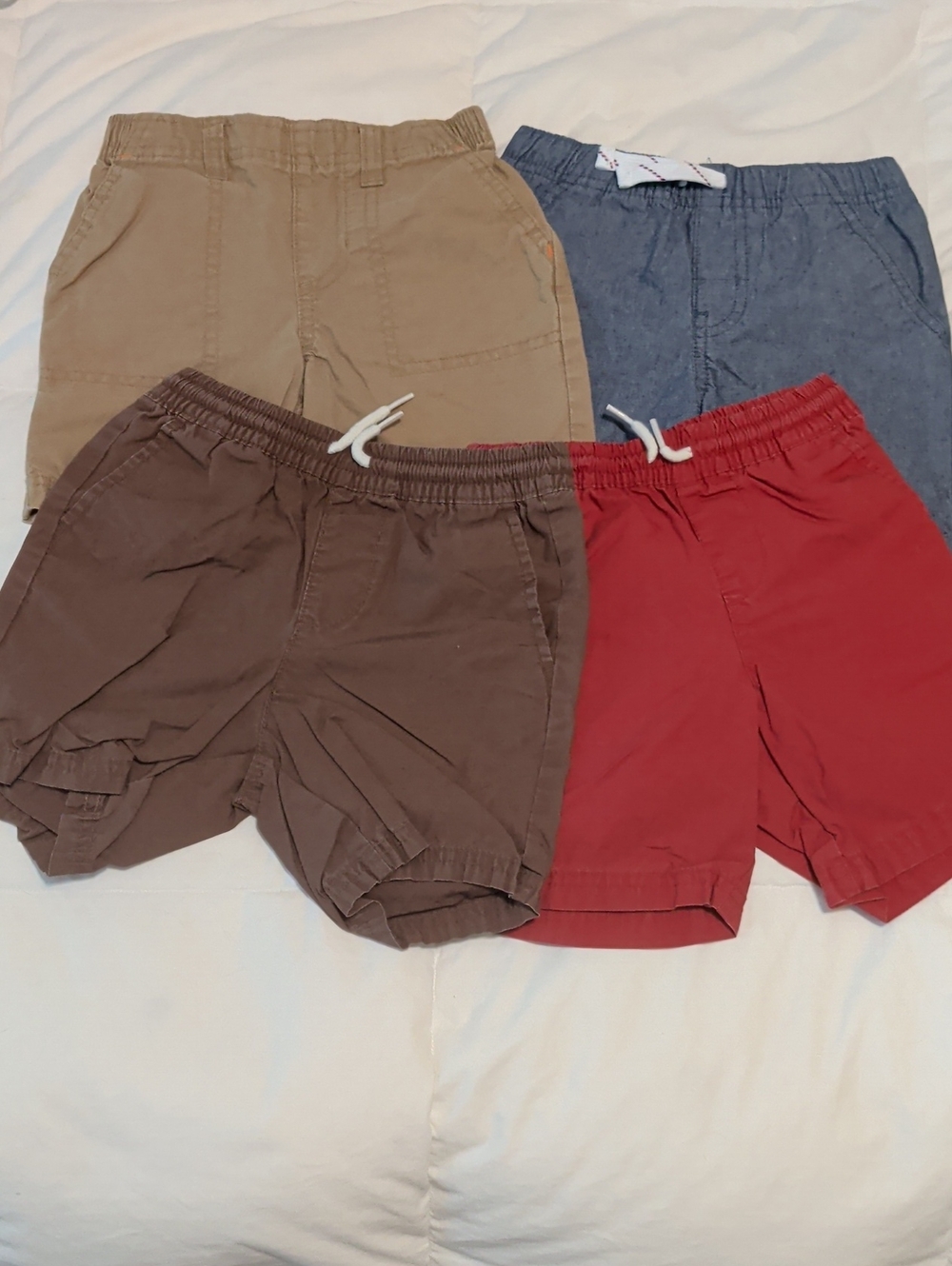 Kids Four-Pack Elastic Waist Shorts - Red, Brown, Tan, Blue